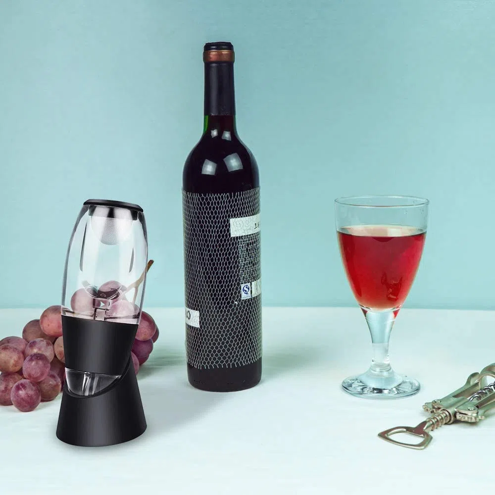 Aireador de vino, decantador de vino con soporte, decantador de vino prémium con efecto venturi, tinto set de aireador rápido