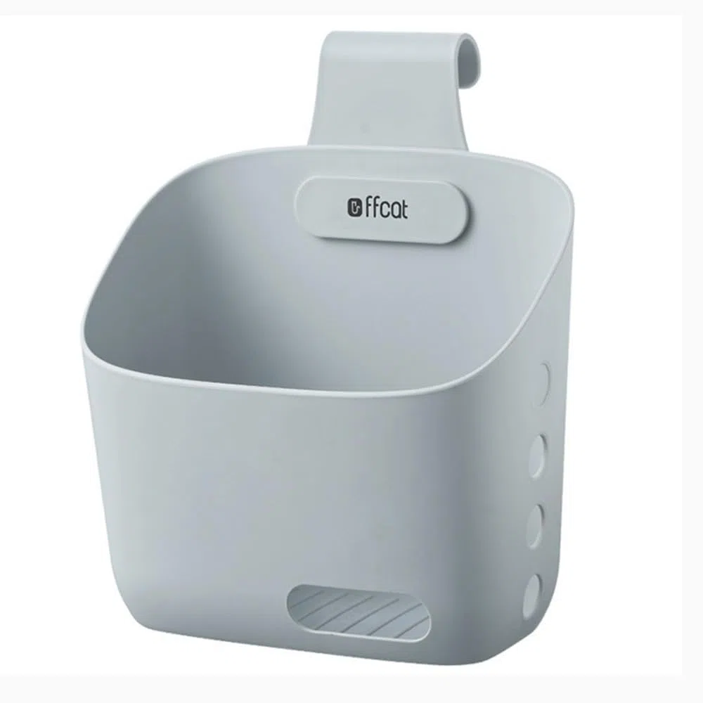 Pequeña cesta colgante de plástico con ganchos, ahorra espacio, apilable, con gancho para drenaje, maceta para colgar en baño, cocina o dormitorio (gris grande)