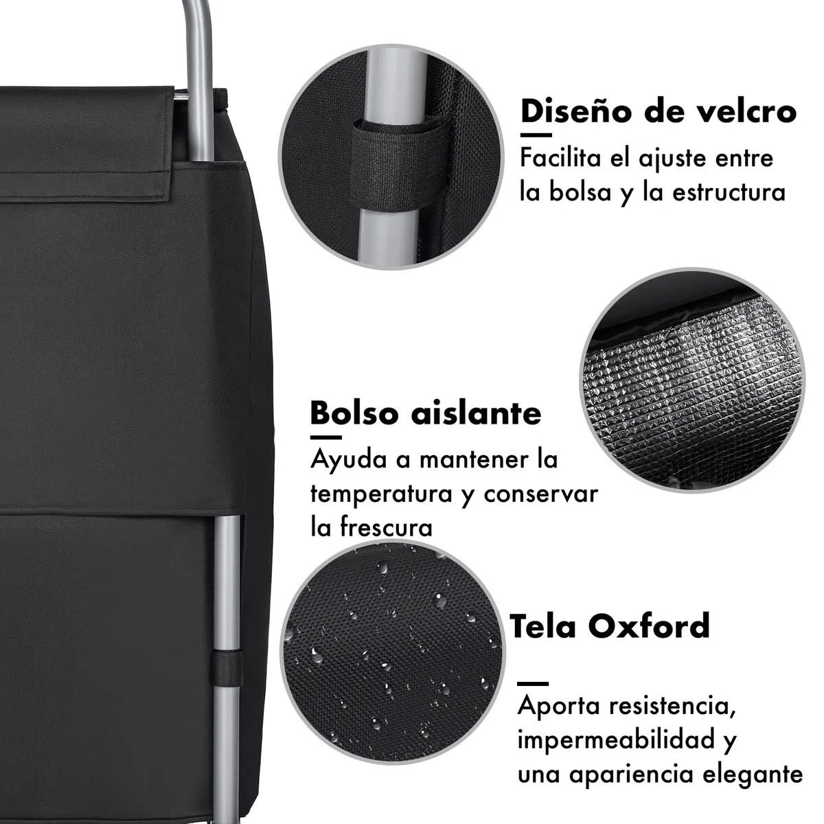 Carro de Compra Plegable 2 Ruedas Grandes | Carrito de la Compra Ligero con Bolsa Impermeable y Desmontable | Carga hasta 25kg | Capacidad 35 litros | Multiusos Estructura de Acero Robusta