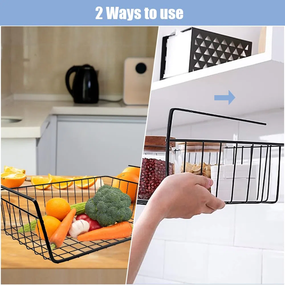 2 Pcs Cesta de Almacenamiento Colgante Para Cocina Cesta de Alambre Para Colgar Cesta de Alambre de Metal Apilables Cesta de Metal Para Almacenaje Negra Para Cocina Despensa Baño Armario