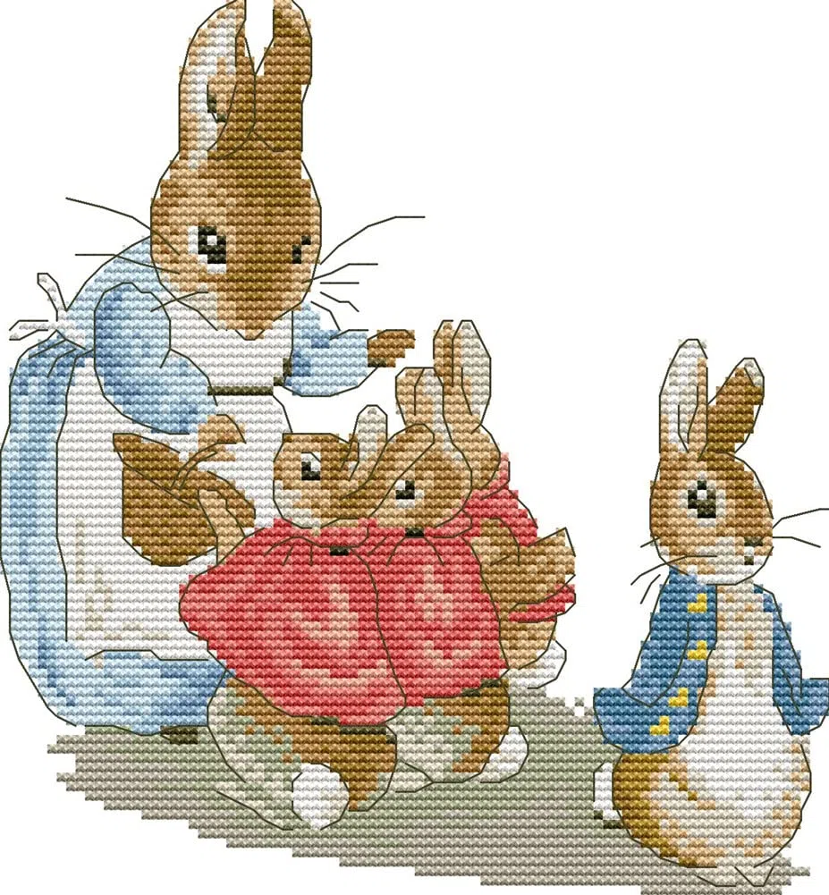 Awesocrafts Kit de punto de cruz con estampado de Peter Rabbit Family Easy Patterns Cross Stitch Bordado Kit de costura Suministros