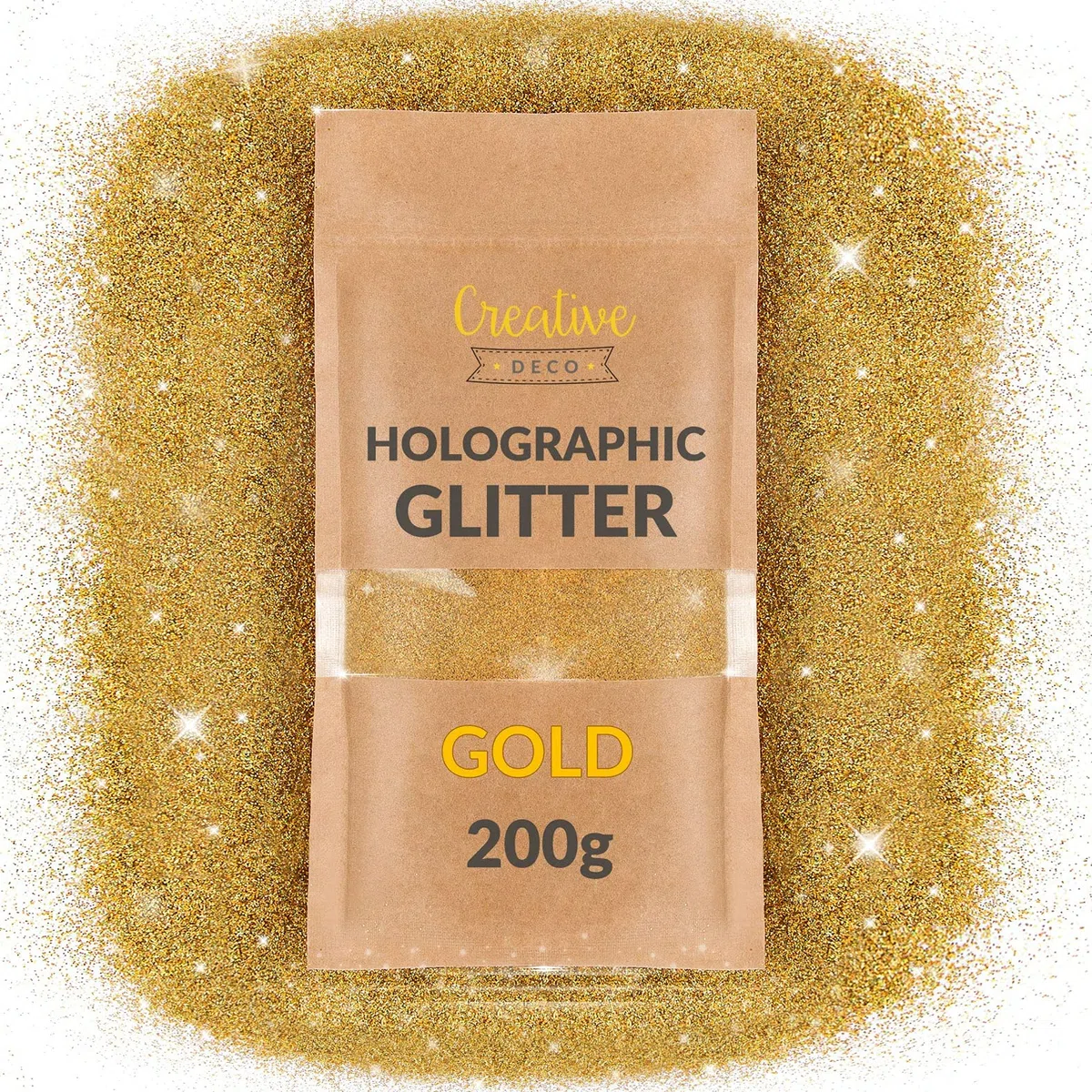 Creative Deco 200g Dorada Purpurina Manualidades Pintura Pared | Brillantina Oro Holográfica | para Decorar | Ultra-Fina 0,2mm | Adición Brillo para Esmalte de Uñas, Resina Epoxi | Decoración Navidad