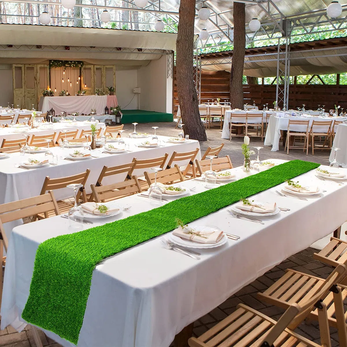 KAHEIGN Camino de Mesa de Césped Artificial, 36CM x 122CM Mantel de Hierba Sintética Alfombrilla de Mesa de Hierba Falsa de Pascua para Tema de Fútbol Boda Cumpleaños Banquete Jardín Fiesta Decoración