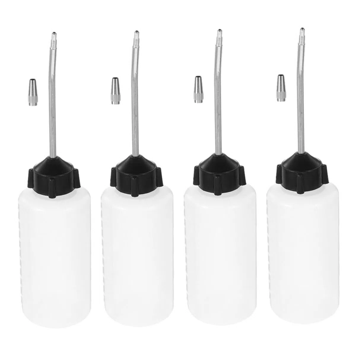 Mikikit 4 Aplicadores de Aceite y Proyectos de Costura para Uso Industrial Boquilla Larga de Hierro, Tapa Roscada, Capacidad 120 Ml, Diseño a Prueba de Fugas para Máquina de Coser