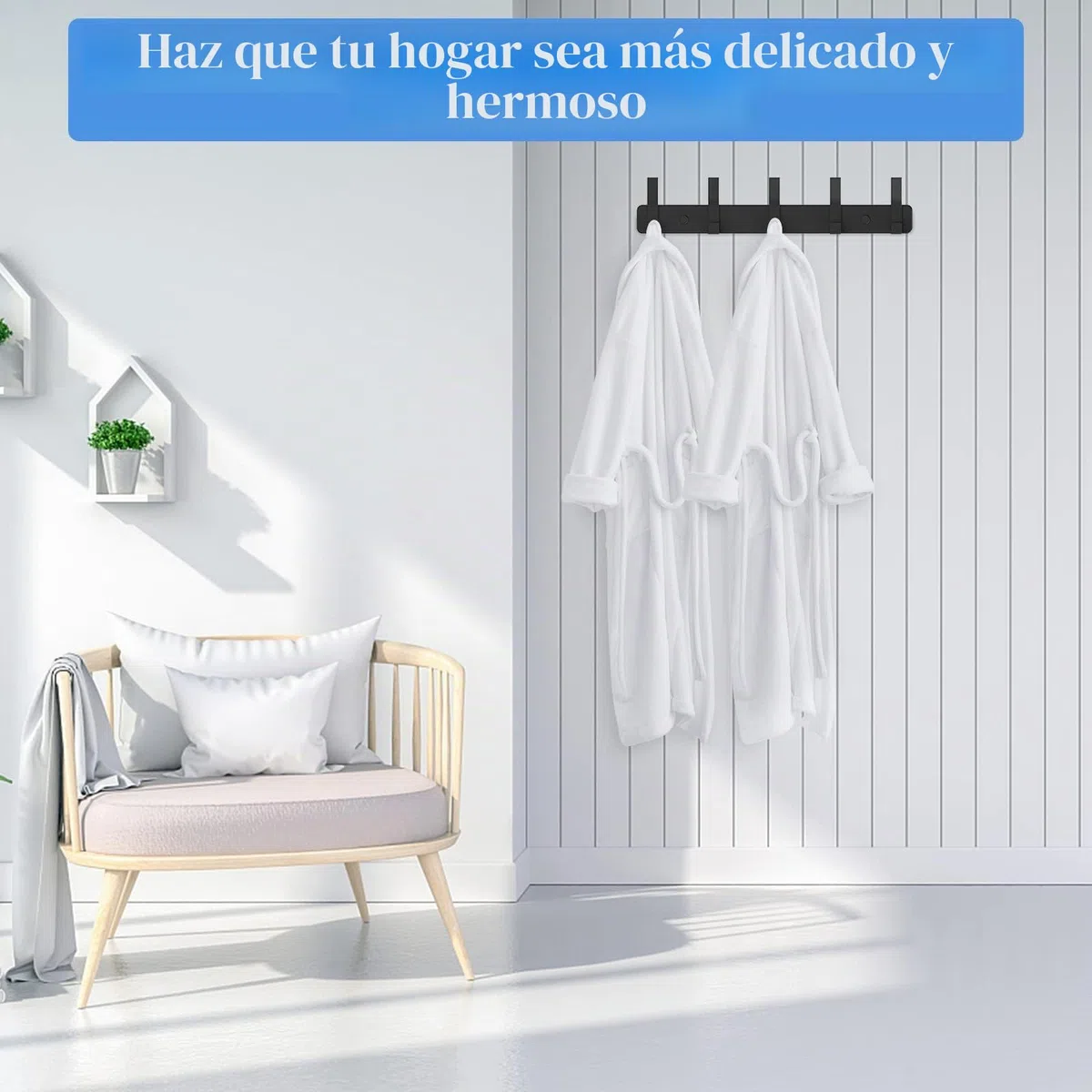 Percheros Pared 2 Piezas, Colgador Pared Inoxidable con 5 Ganchos, Ganchos de Perchero Coat Hooks para Cocina, Baño y Dormitorio, Negro