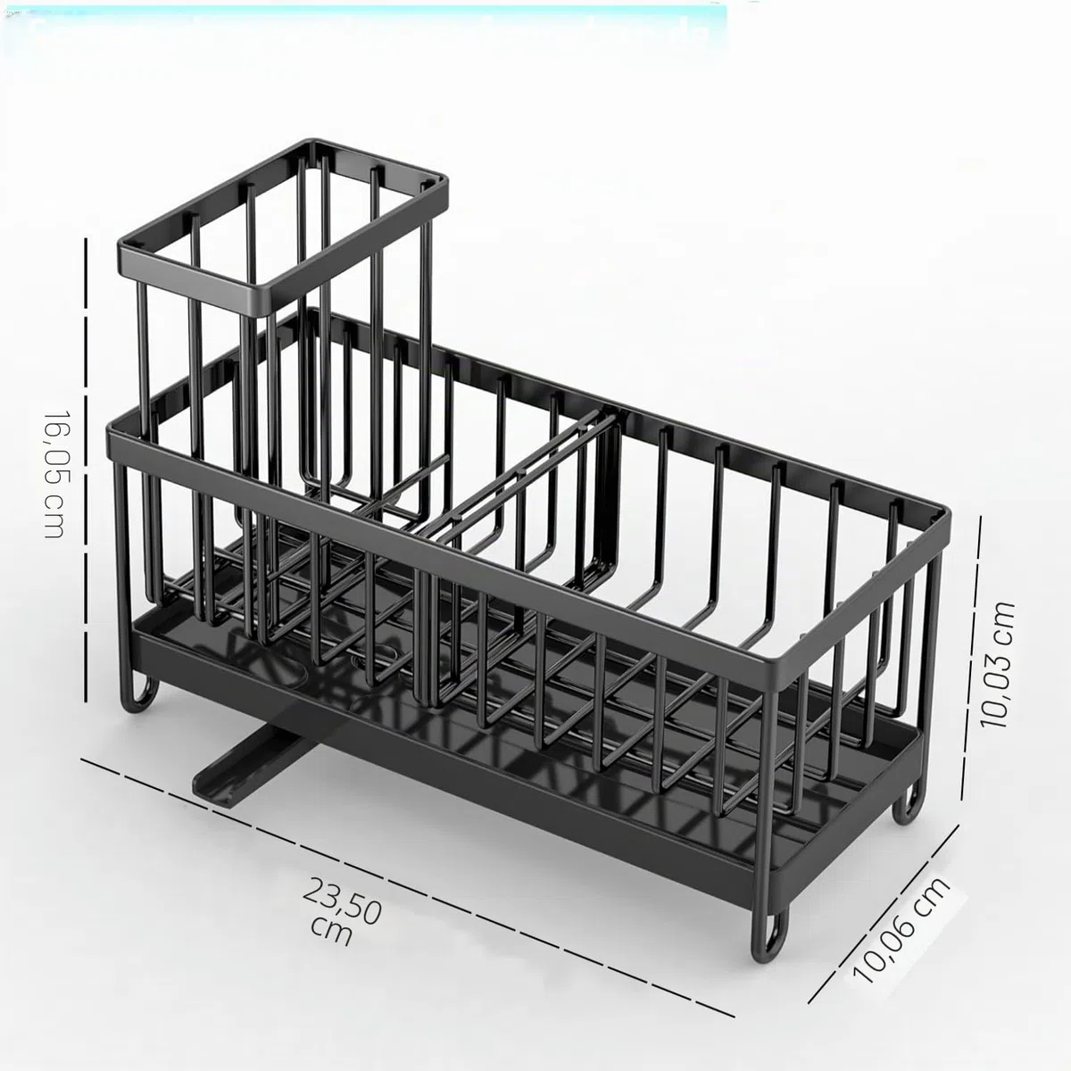 Organizador Bajo Fregadero Cocina, Soporte Esponja Cocina con Toallero, Estropajo Fregadero con Bandeja Drenaje, Porta Estropajos Almacenamiento Organizador, Negro