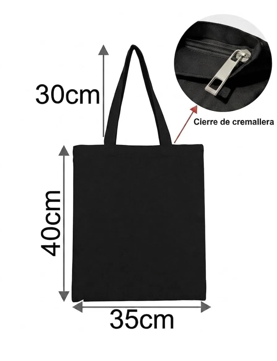 Pack De 1/3/9 Bolsas de Tela Con Cremallera, BEIG/NEGRO 35X40+30CM Gruesa 12A – Tote Bag De Calidad Premiun Reutilizable para Universidad, Trabajo, Compras y DIY