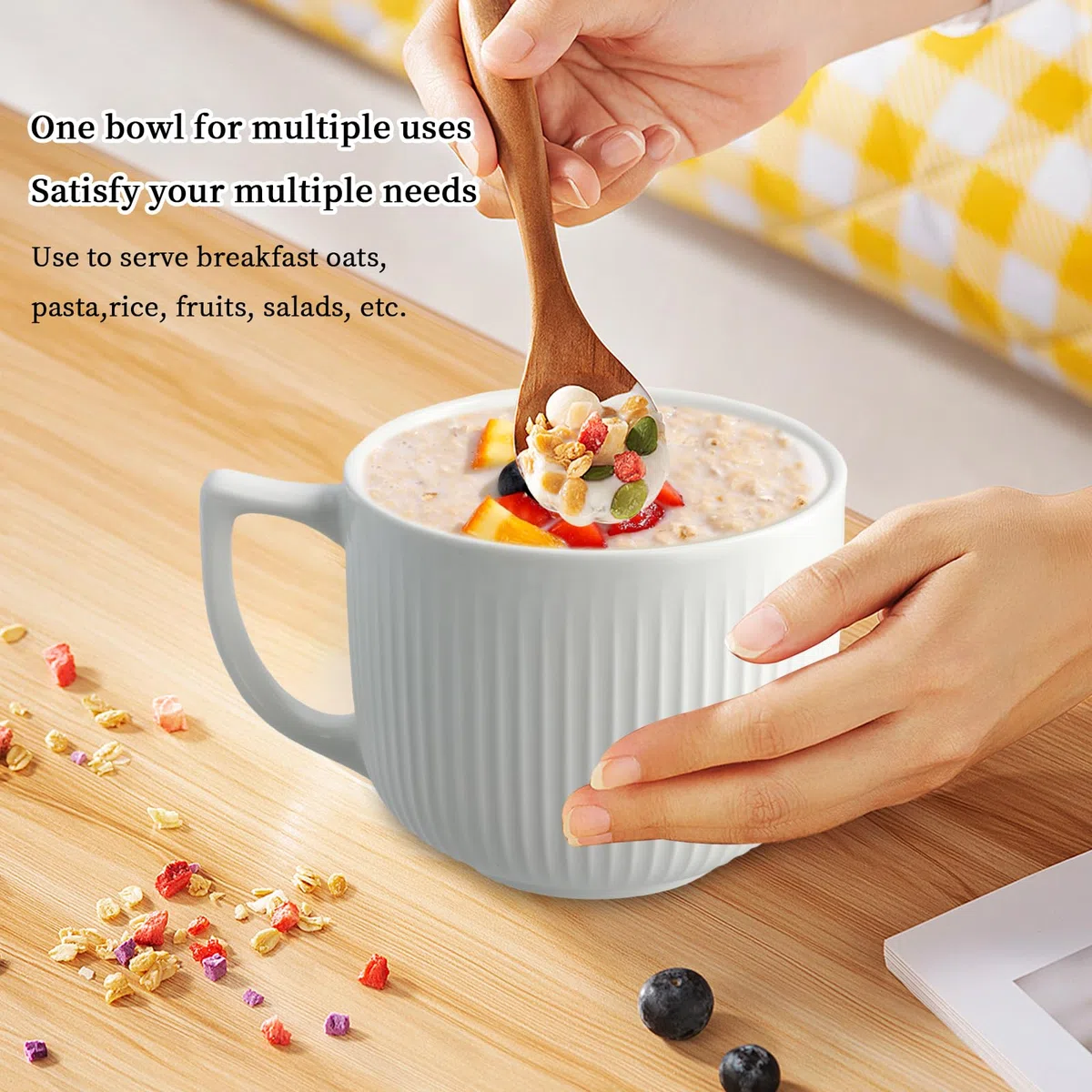 Taza Grande Tazones de Cereales, Café De Cerámica De 900ml Tazas, Sopas De Cereal Tazón Taza De Café De Porcelana Tazón, Taza de Leche de Porcelana, con Asa, Taza de Sopa, Ramen, Ensalada