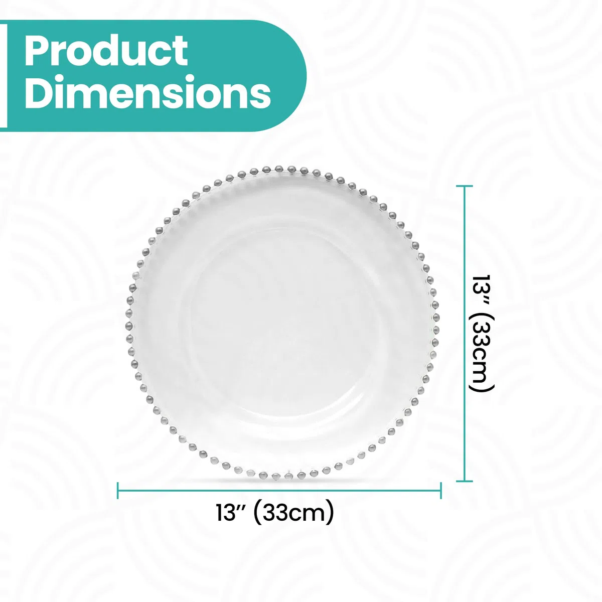 Trimming Shop Platos Decorativos para Fiestas, Platos de Cristal de diseño de Cuentas Plateadas para decoración de Mesa 33 cm, Transparente, 1 Unidad