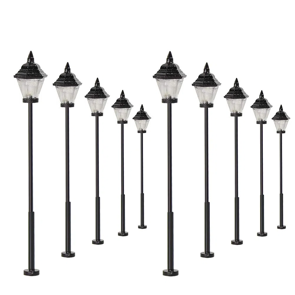 Evemodel 10 Piezas modelismo ferroviario Escala HO Farolas de Luces de Calle de Cabeza única Leds Nuevos Miniatura Blanco cálido