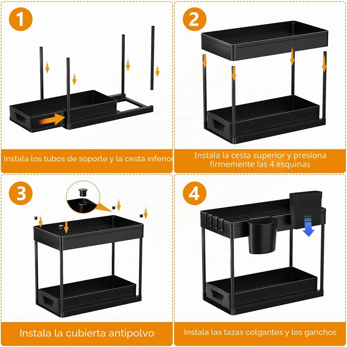 Estante Cocina Fregadero, 2 Niveles Fregadero Cocina, Estanterias Almacenaje Cocina, Bajo Fregadero Cocina, Extraible Cocina de Almacenamiento