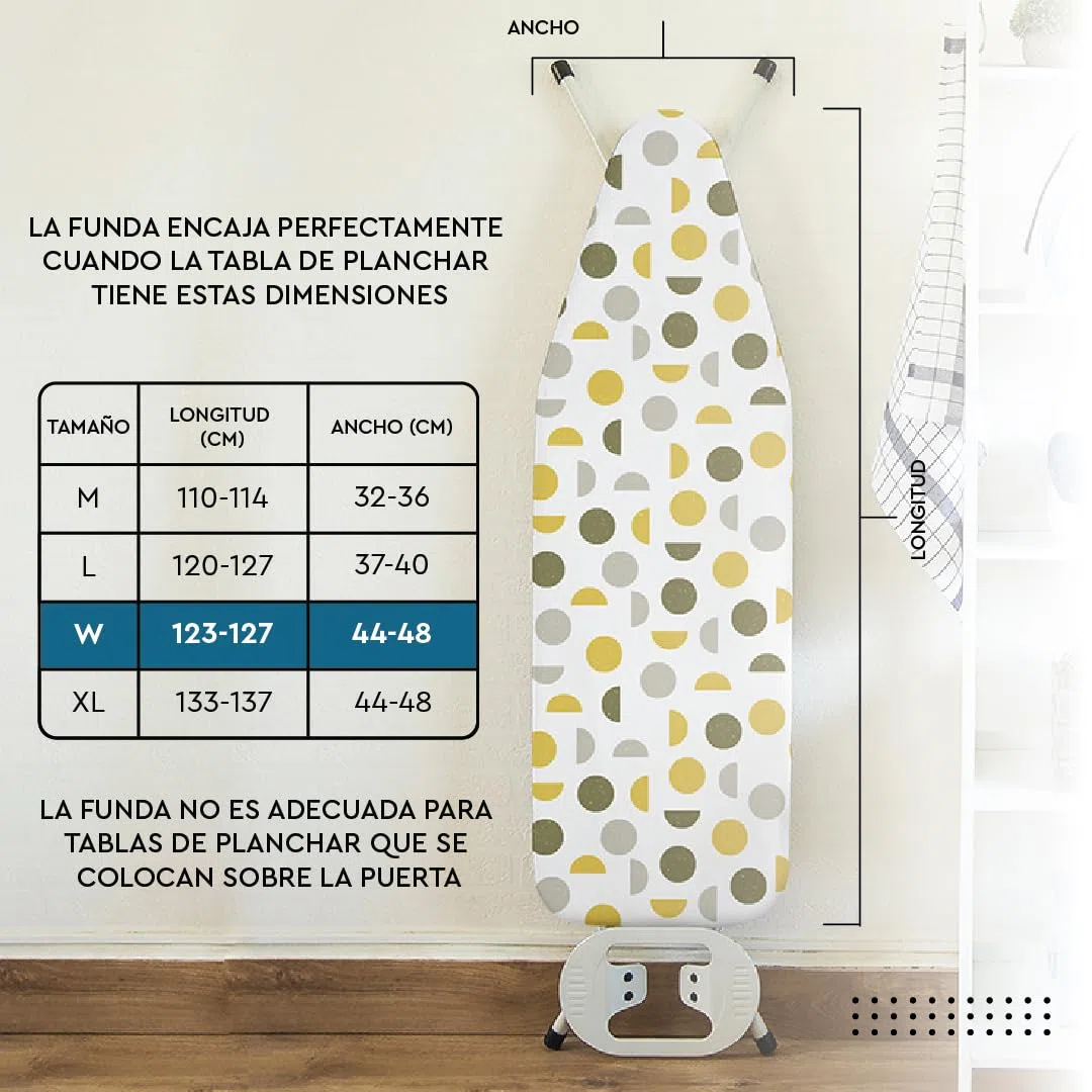 Encasa XO Reemplazo De para Tablas De Planchar Cubre con Un Acolchado De Fieltro De 3 mm, Ajuste De Cuerdas (Se Ajusta A Las Tablas Estándar De Wide 125x46 cm) Impreso - Baldosas Grises