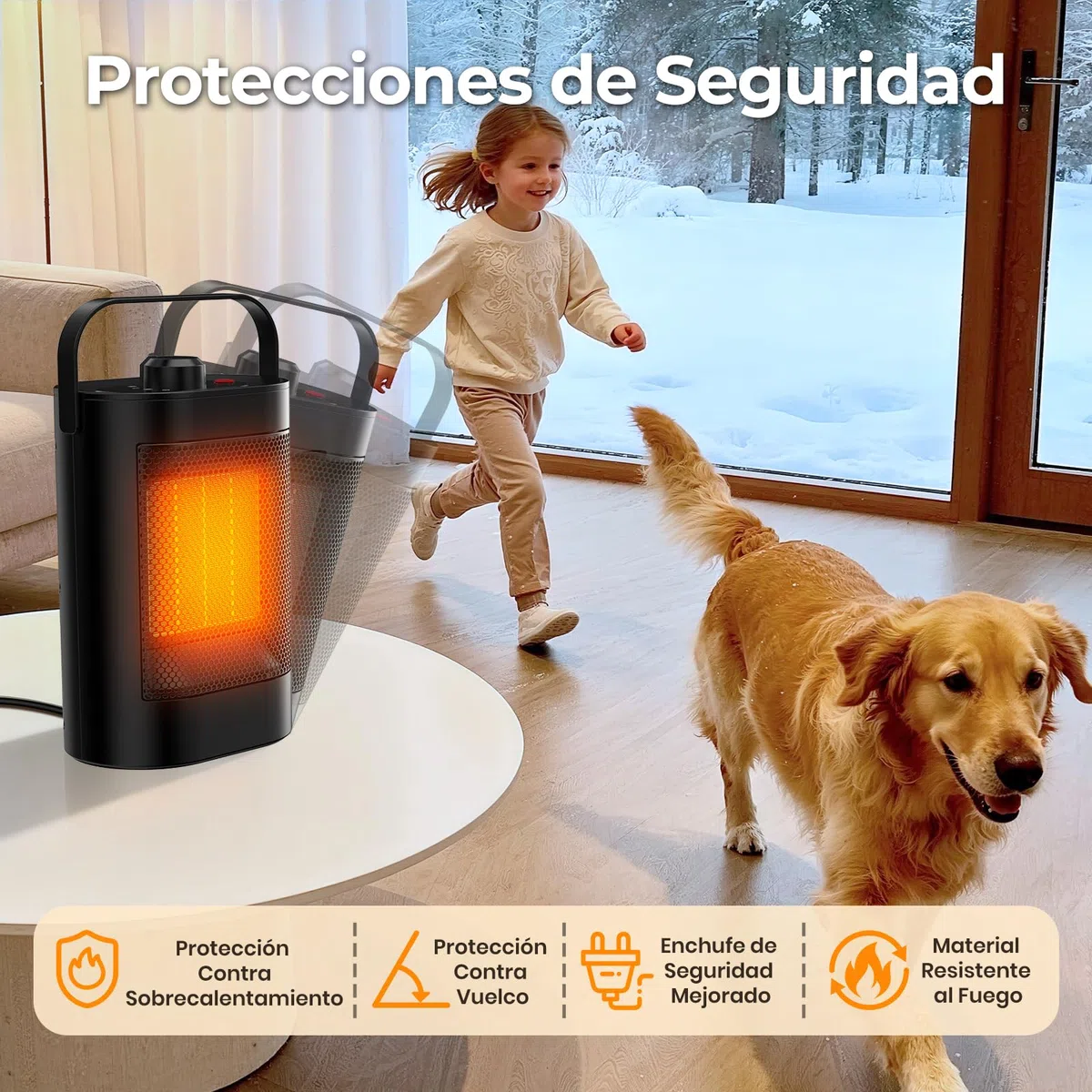 Calefactor Bajo Consumo, 1500W, 3 Modos, Calefactor de Cerámico PTC, Protección Sobrecalentamiento y Protección contra vuelcos, Portátil Estufa Eléctrica para Dormitorio, Salon, Oficina