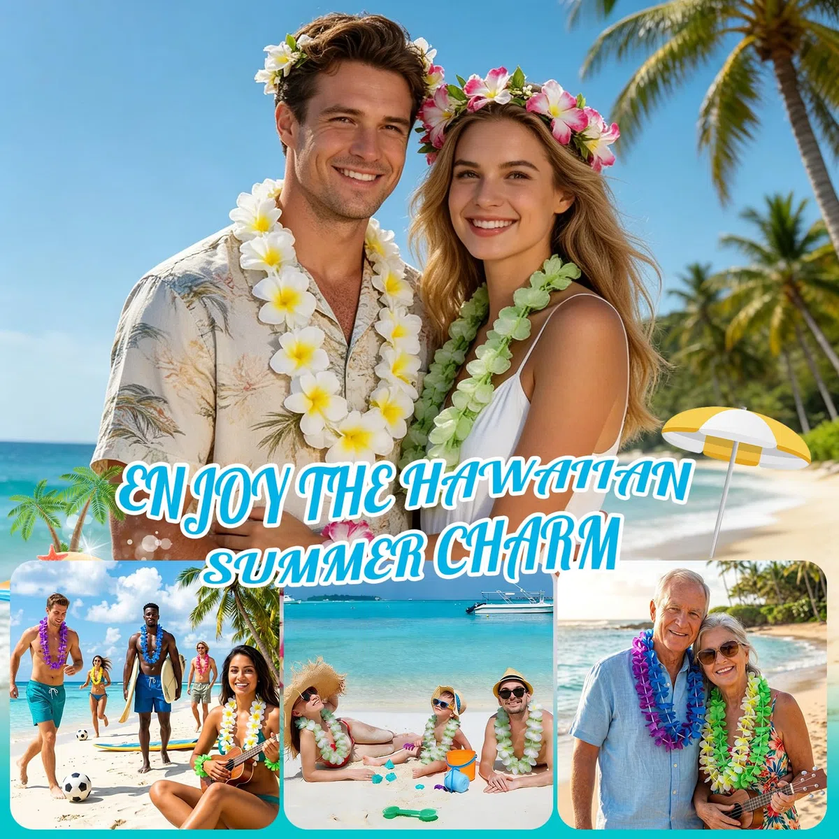 60 Piezas Collares Hawaianos, Collar de Flores Tropicales Lei, Hawaiano Guirnalda de Flores Artificiales Hawai, Decoración para Cumpleaños Luau en la Playa, Suministros para Fiestas
