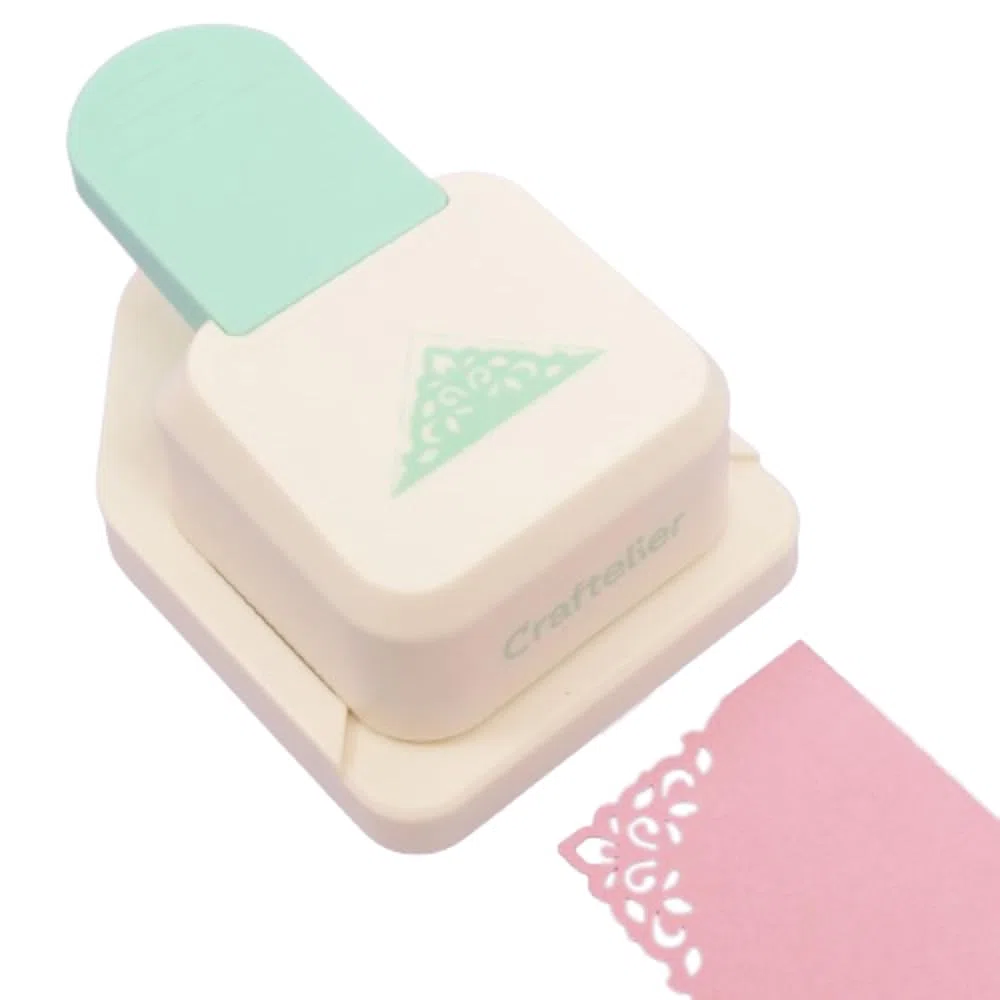 Craftelier - Perforadora de Esquinas con Forma de Filigrana de Palanca a Presión para Realizar Troquelados en Papeles y Cartulinas | Especial para Scrapbooking | Tamaño de la Forma 40,5 x 40,5 x 62 mm