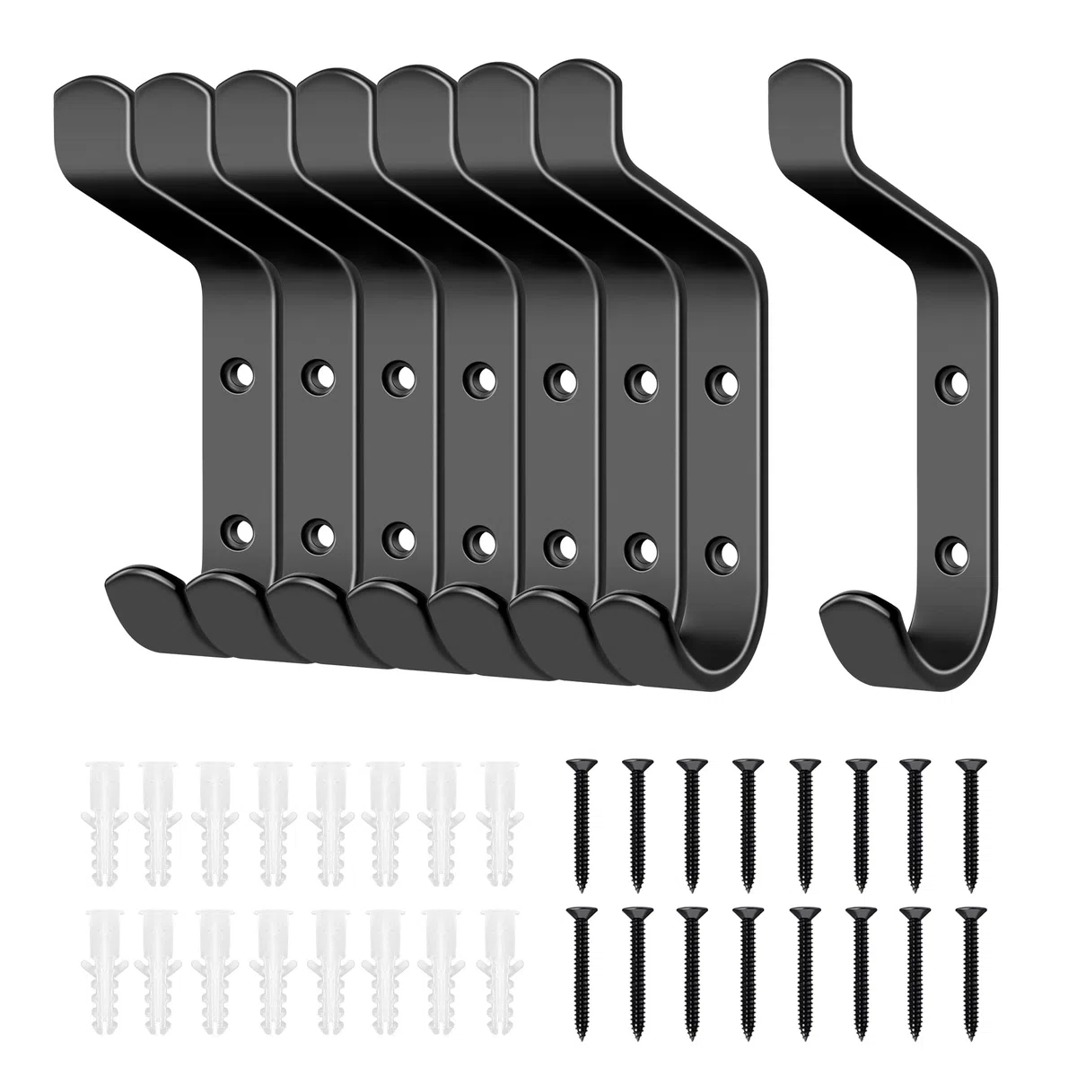 Percheros Pared con 8 ganchos, Ganchos para Abrigos Negro Pared Ganchos de Pared Colgadores Ganchos Perchero para Entrada, Cocina, Baño