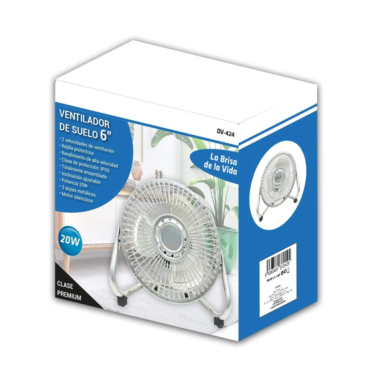 Ventilador de Suelo 6" - 20W, 3 Aspas Metálicas, Motor Silencioso, 2 Velocidades, Inclinación Ajustable, Totalmente Ensamblado, Ideal para Oficina y Hogar