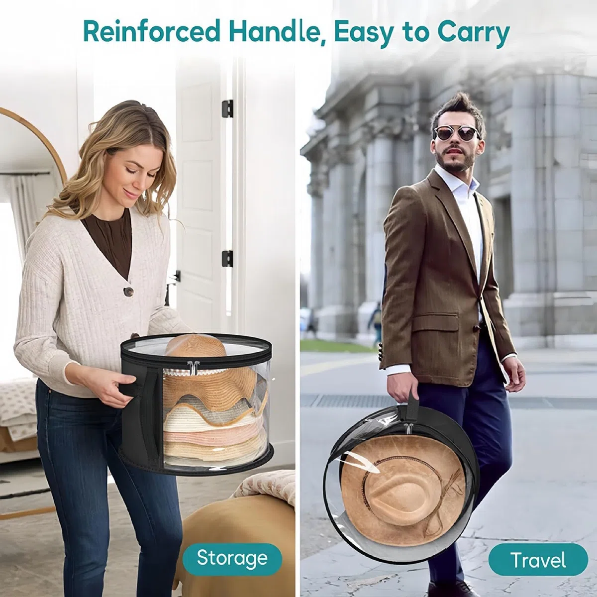 Porta Sombreros con Ventana Transparente, Organizador Grande para Armario y Viaje - Compatible con Sombreros de Cowboy, Damas y Ala Ancha (4 Piezas, Negro)