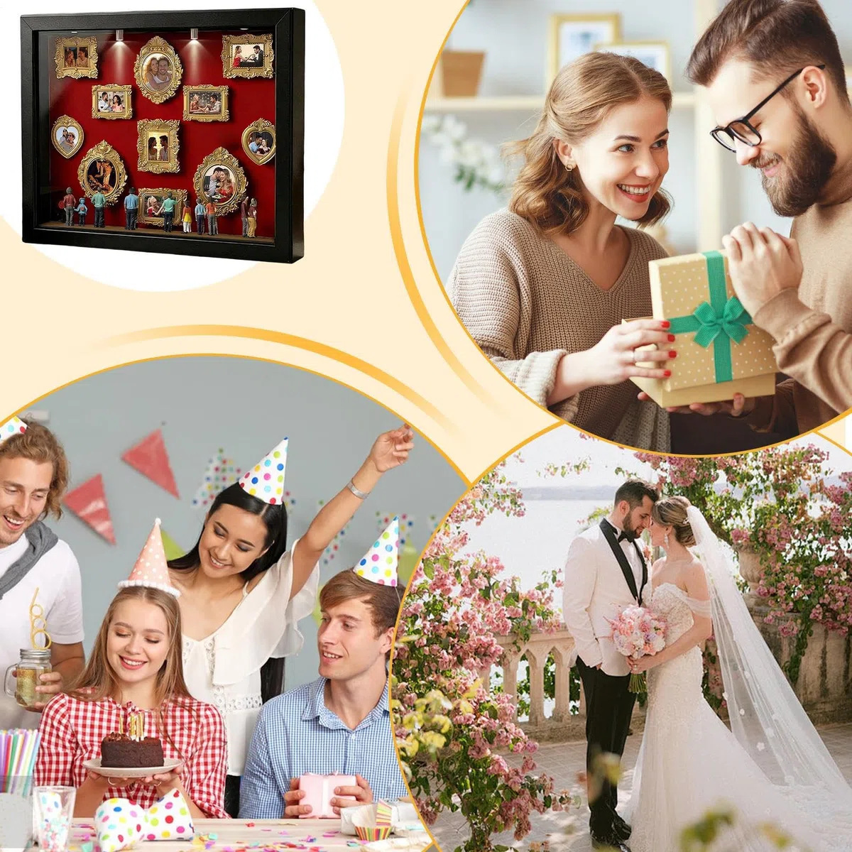 Genérico De Silueta De Mini Museo, Estuche De Fotos De Recuerdo Con Luz LED, 11 Piezas De Marcos Miniaturas Con 8 Figurillas, Para Álbumes De Fotos, Regalos De Boda Y Decoración De Habitación