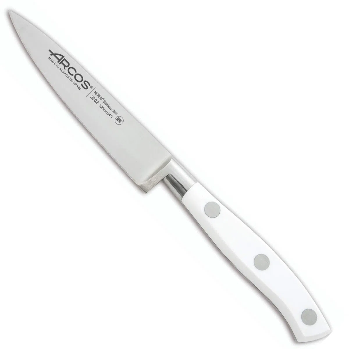 Arcos Cuchillo Pelar Forjado Acero Inoxidable. Cuchillo Cocina para Pelar Frutas y Verduras. Mango Ergonómico Polioximetileno y Hoja 100mm. Serie Riviera Blanc. Color Blanco.