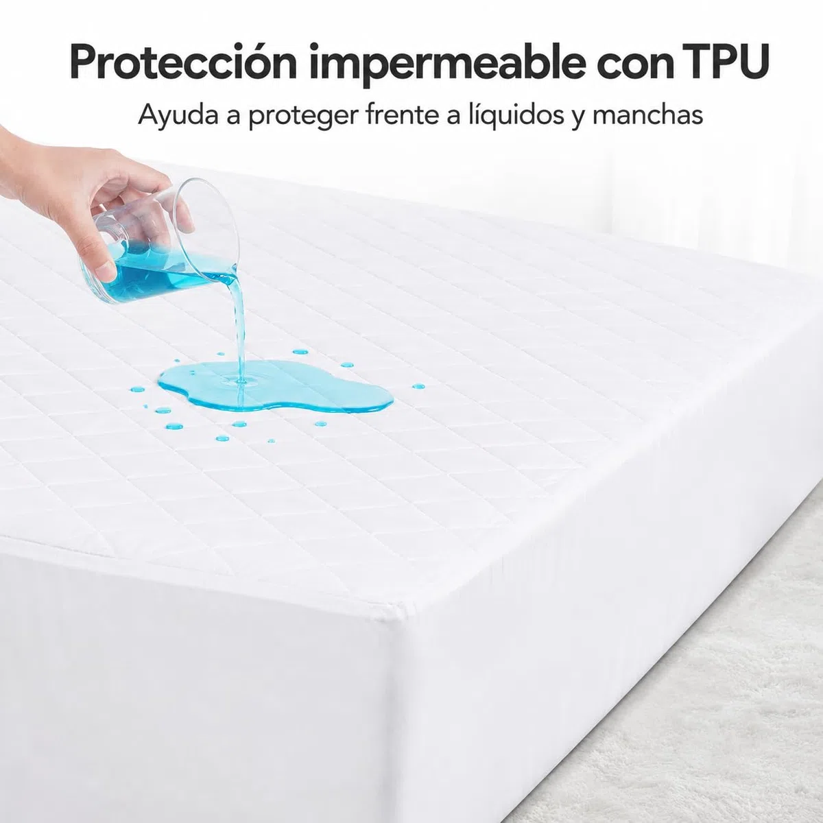 Protector Colchón Acolchado Impermeable 180x190/200 cm, Cubrecolchón con Relleno de Fibra, Transpirable, Silencioso y Ajustable hasta 30 cm, Suave, Antiácaros y Lavable