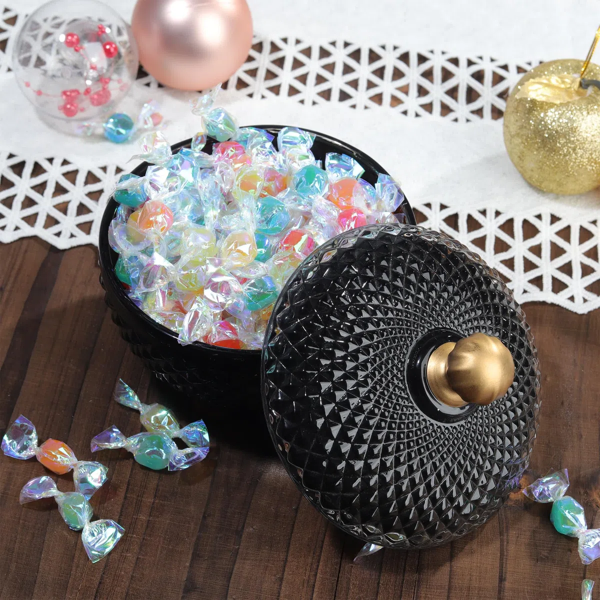 Joeyan frascos pequeños de vidrio Negro para dulces con tapa,platos de cristal grabados para caramelos,nueces,chocolate,galletas,frasco decorativo para bodas,buffet de fiesta,decoración del hogar