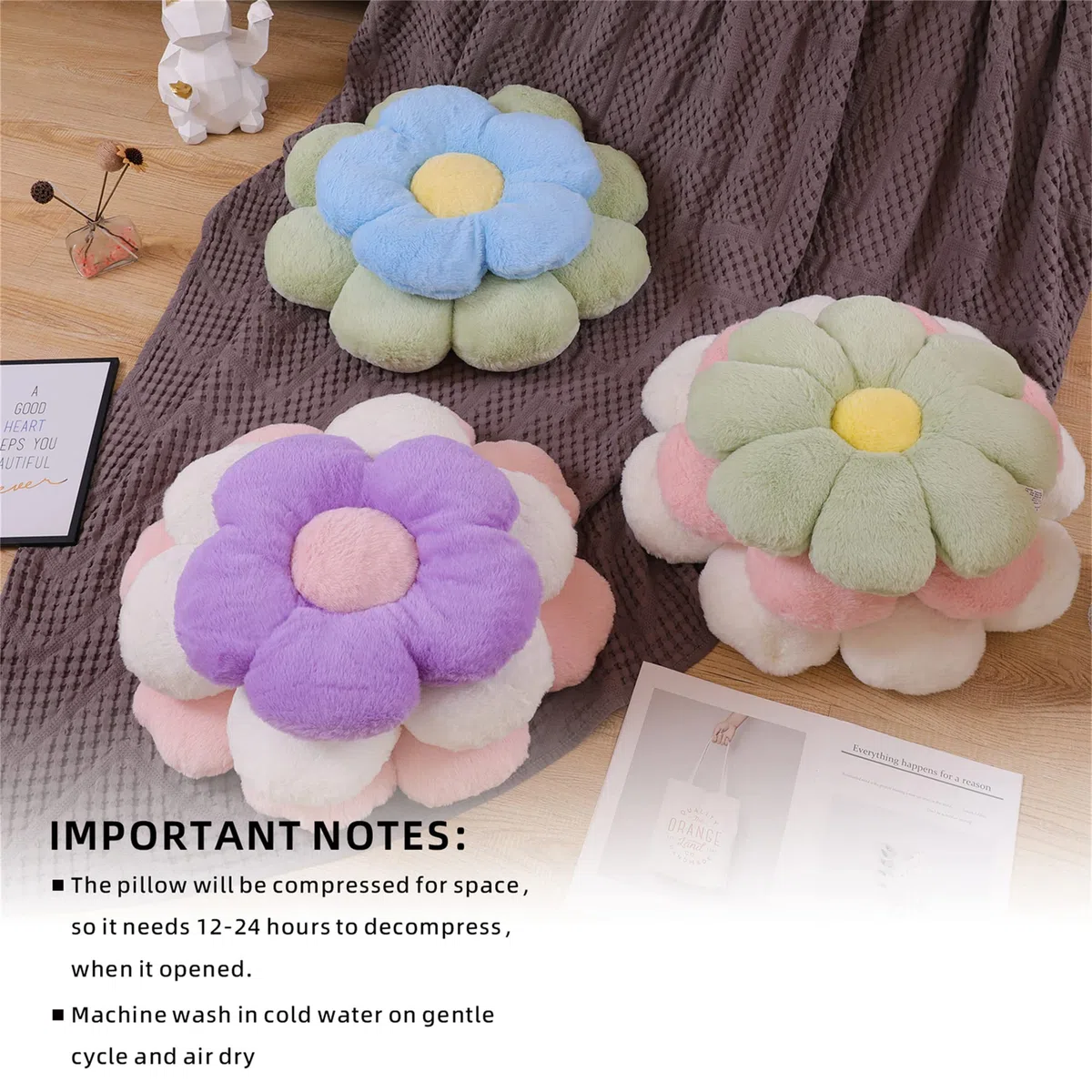 Almohada de Flores de Peluche Cojín de Suelo Cojín del Asiento de la Silla Almohada Decorativa Sofá Cama Almohada (40CM, Pink White)