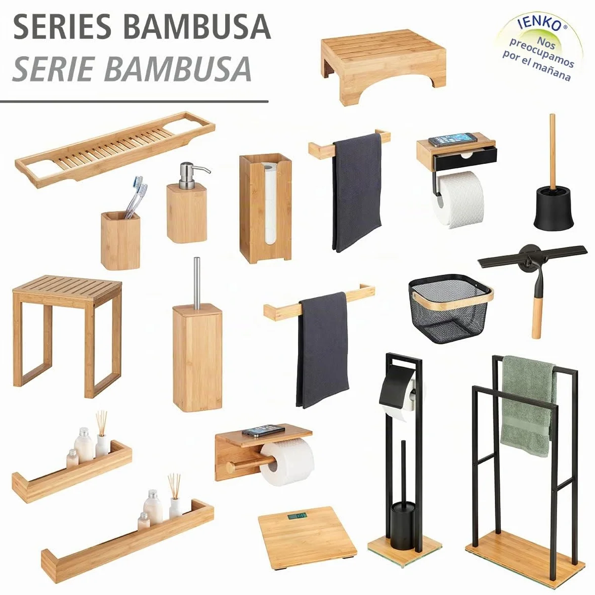 Wenko Repisa 60 cm Bambusa, Bambú, Marrón, blanco