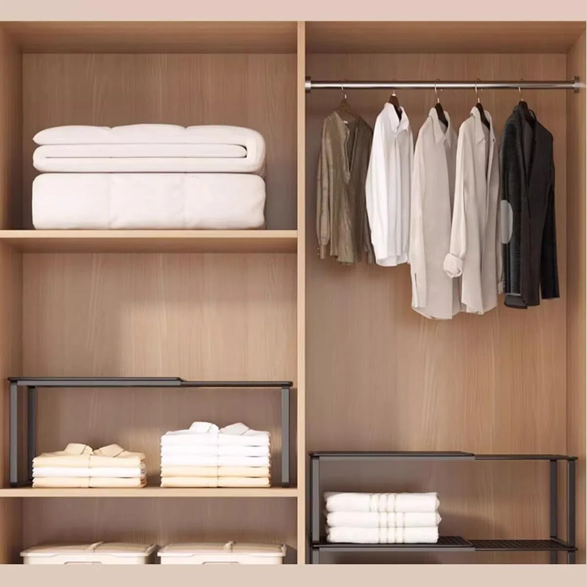 Estante de tensión para armario, barra de almacenamiento de metal expandible, organizador ajustable para cocina, armario y baño (blanco)