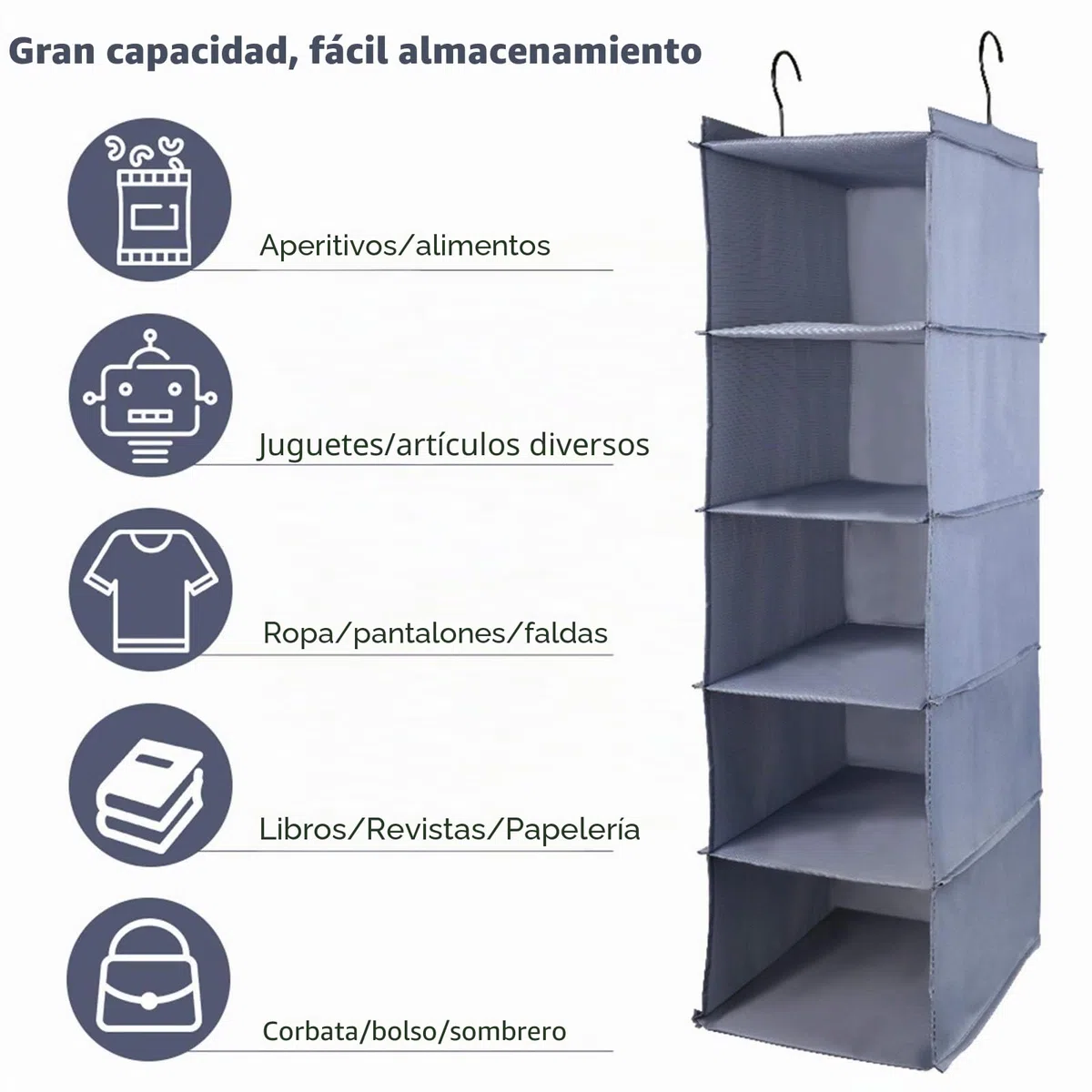 Organizador para Armario, Organizador armarios con 5 Capas y 1 cajón, Estante de Almacenamiento Colgantes, Organizador de Ropa de Armario, Estantería Colgante Flexible para Guardar Ropa