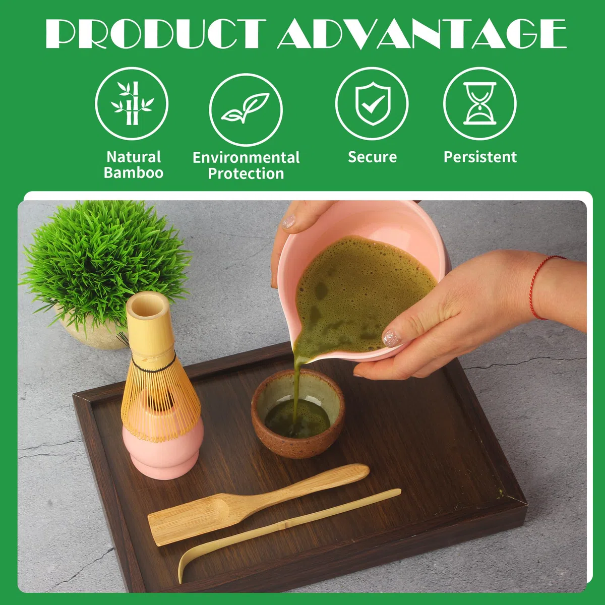 Set de Matcha Rosa, Tazón de Matcha con Vertedor, Soporte de Batidor de Cerámica y Cuchara, Set de Matcha de 5 Piezas Diseñado para los Amantes del Matcha