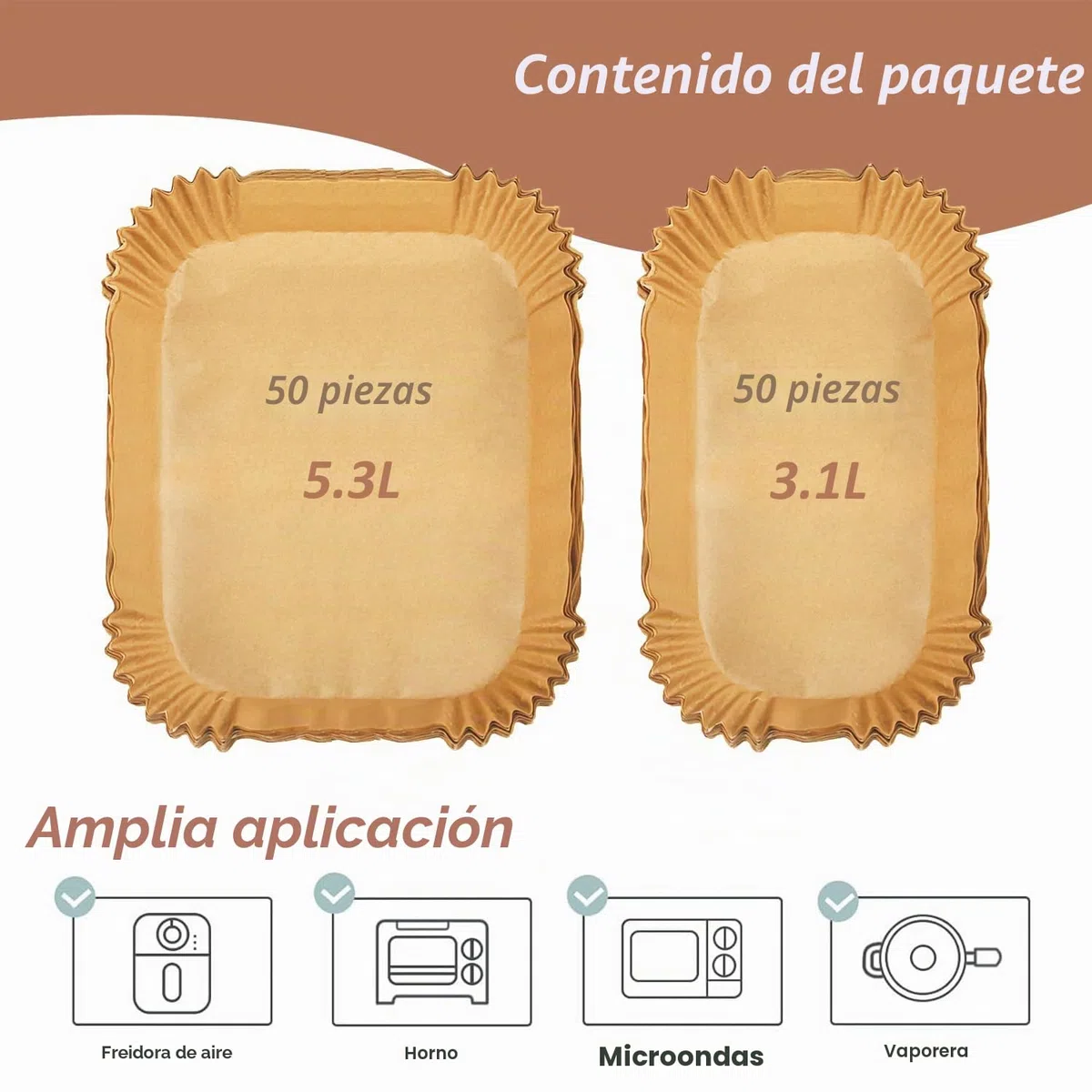 Papel Para Freidora de Aire para Moulinex Air Fryer 5,2/3,1 L, Papel Freidora Aire Air Fryer Papel para Philips Airfryer Serie 3000, Cecotec 5,5/3,5 L, Air Fryer Accesorios (50pcs+50pcs)