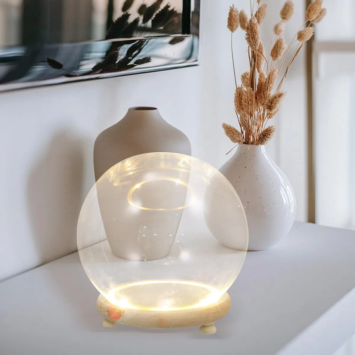 Cabilock Cúpula Cristal Base de Madera para Exhibir Flores Preservadas y Plantas Artificiales, Decoración Elegante Hogar o Obsequio Especial