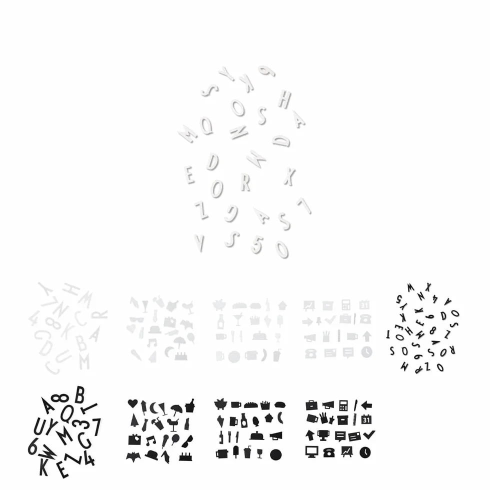 Iconos de letras y números para tableros de mensajes, 20 mm, 132 piezas (Blanco) - el de bordes afilados de las letras garantiza una apariencia gráfica y elegante, símbolos para el tablero de letras