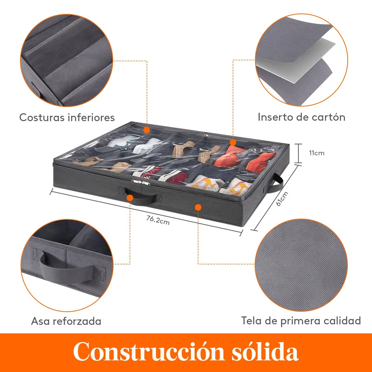 Lifewit Bolsas de Almacenamiento para Zapatos con Ventana Transparente, Cajas Almacenaje Zapatos Plegables Debajo de la Cama con Asas, Organizador Zapatos, Gris, 1 x 12 + 4 Pares