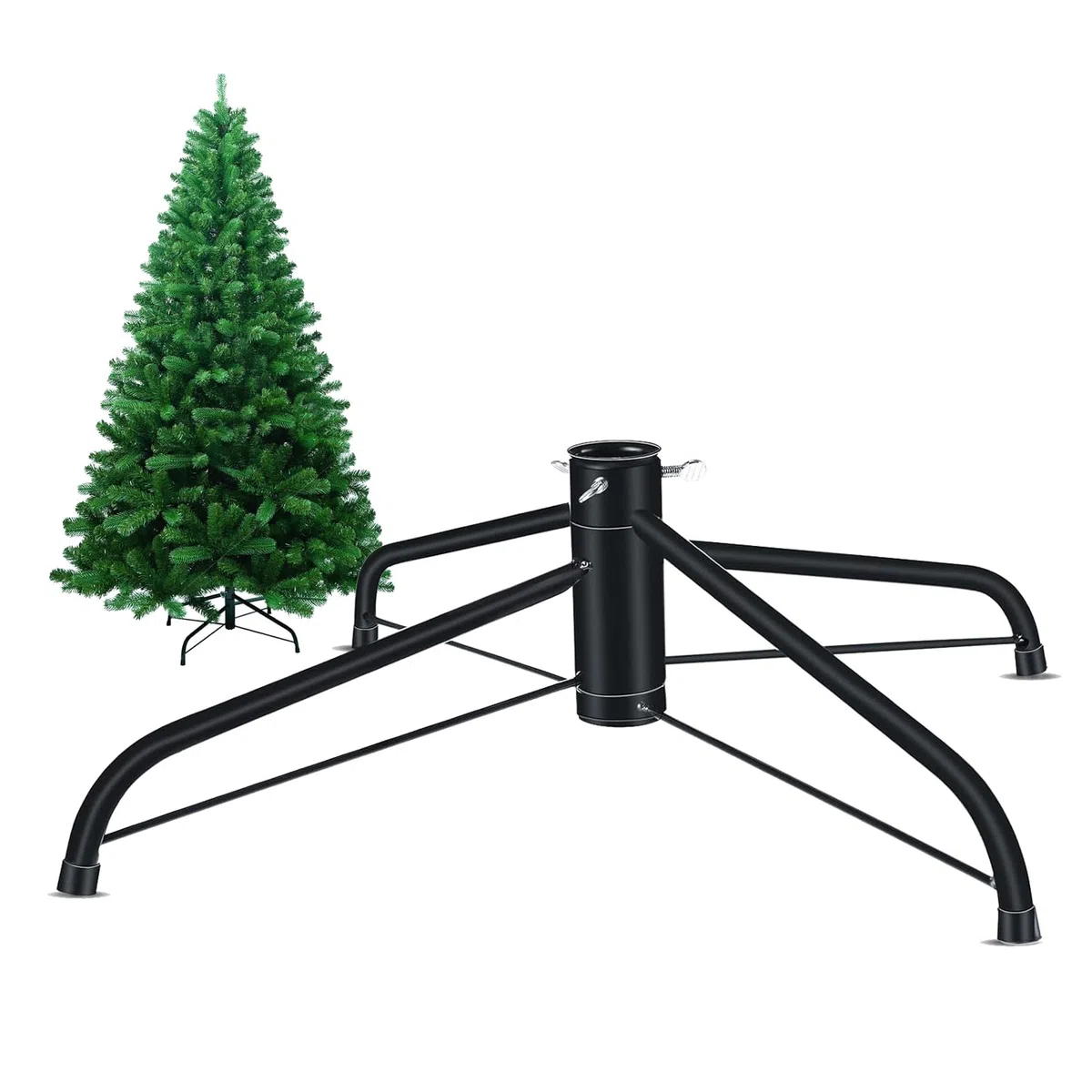 Soporte para árbol de Navidad, soporte plegable para árbol de Navidad (largo 43 cm, Ø 2.2 cm) de metal con base de goma antideslizante, soporte para árbol de Navidad para árboles de 0.9 m - 1.8 m