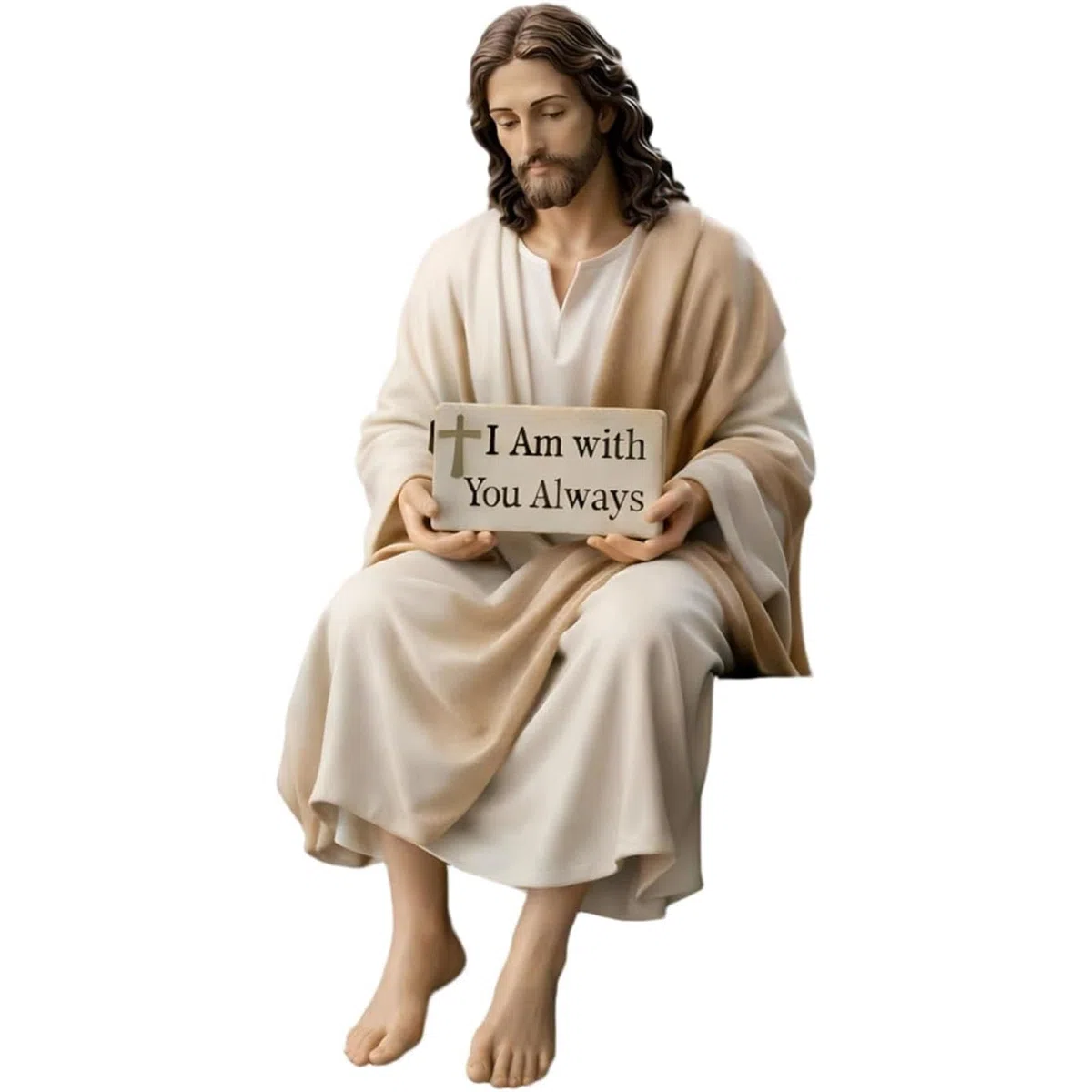 Figura de Resina de Jesús para Escritorio, Estatua de Jesucristo sentada Hecha a Mano, Estatua Decorativa con el Mensaje Siempre Estoy contigo, decoración Religiosa sentada Hecha a Mano (1pc)