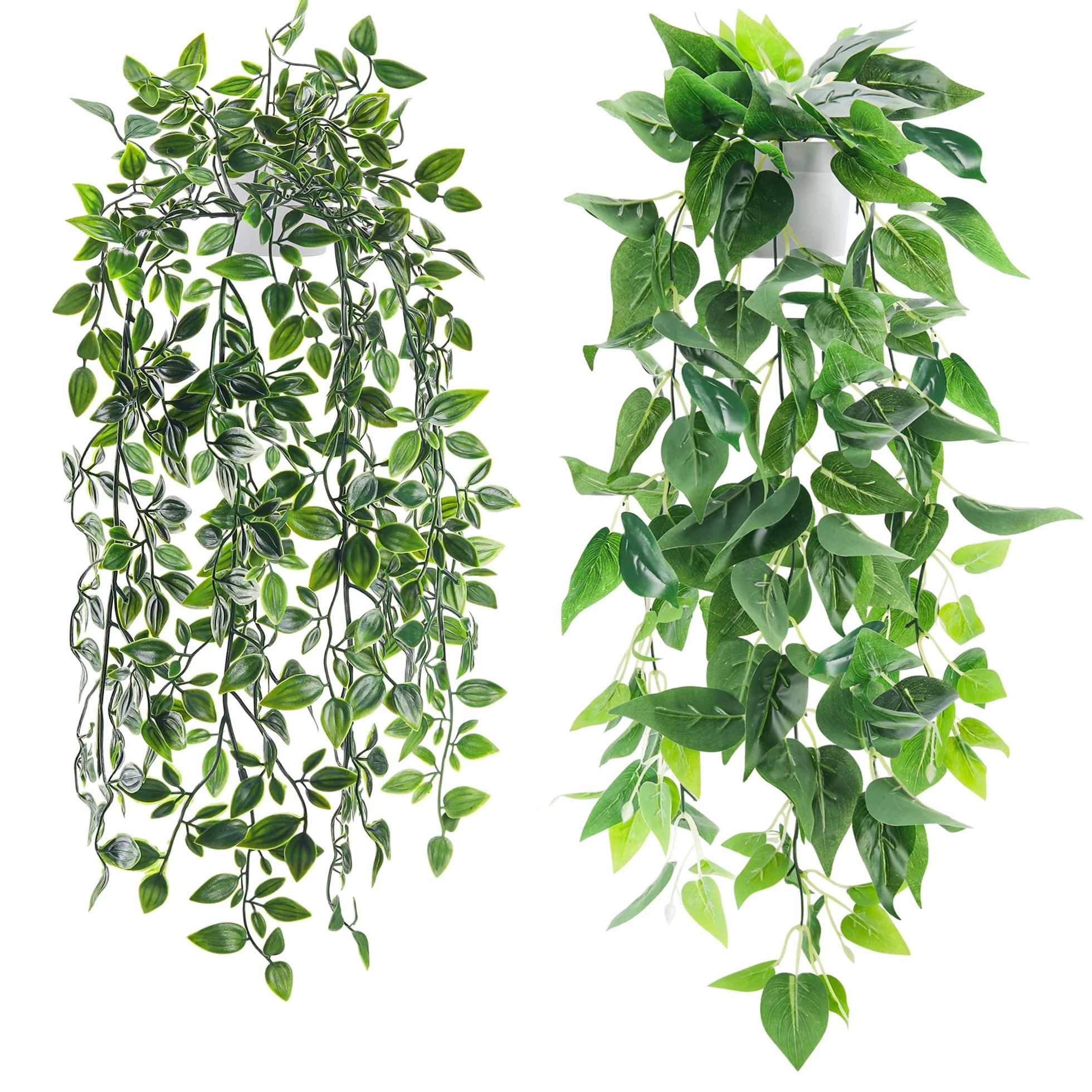 Der Rose 2 piezas de plantas falsas artificiales en maceta colgantes imitación de hiedra para interiores para decoración de baño, estante, pared, estantería
