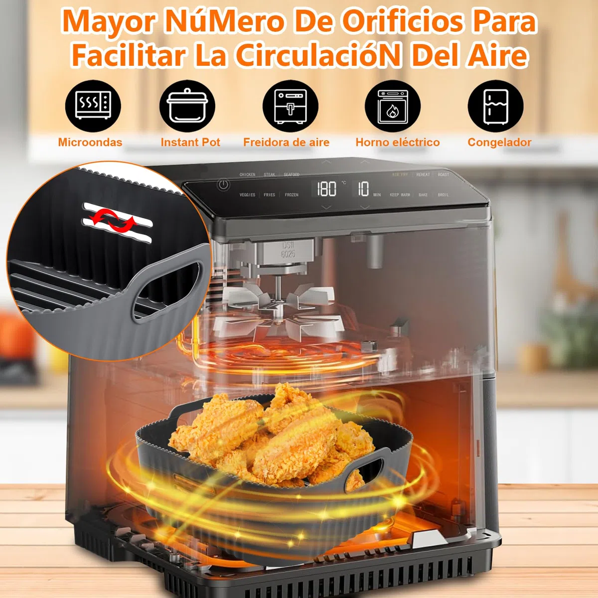 YINGRACE 23CM Molde Silicona Freidora de Aire, 2PCS Cuadrado Accesorios Freidoras de Aire para COSORI 6L/6,2L/6,4L, Cecotec 7,6L, Reutilizable Accesorios Freidora sin Aceite en lugar de Papel de Horno