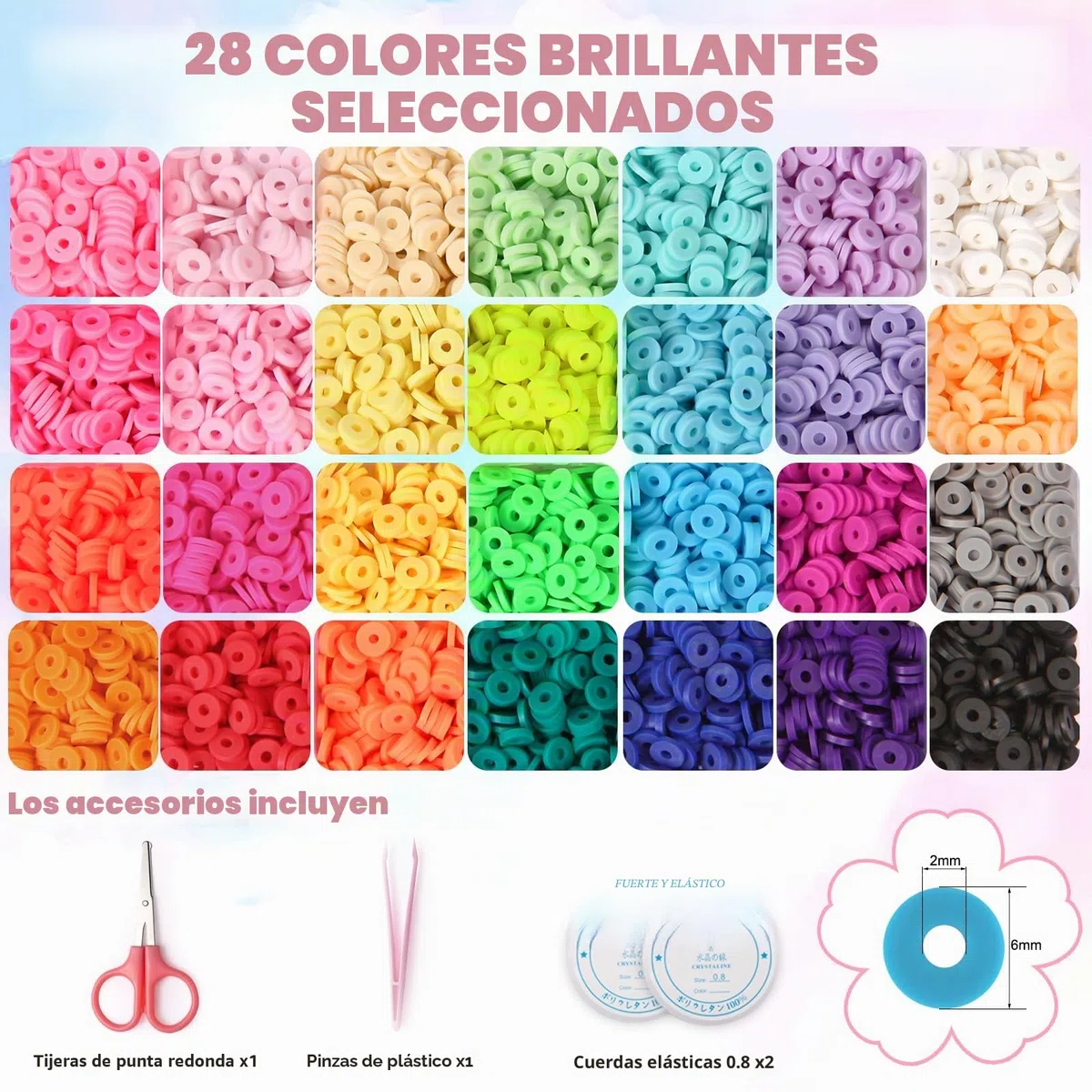WECUTE Kit Pulseras, 6700+ Piezas 28 Colores Perlen Armband Herstellung Kit, Cuentas para Pulseras,olymer Clay Perlen Armband Making Kit, El mejor partido para conciertos y festivales de música (6mm)