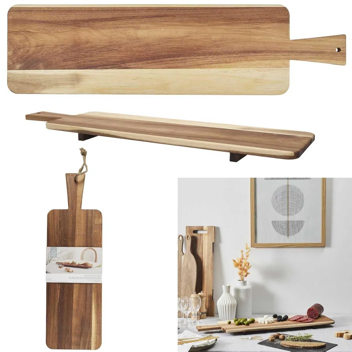 HOME DECO FACTORY - KA0328 Expositor con Soporte de Acacia 60 cm - Diseñado para Servir Tapas y Aperitivos - Diseño Elegante y Fácil de Mantener - Color Marrón
