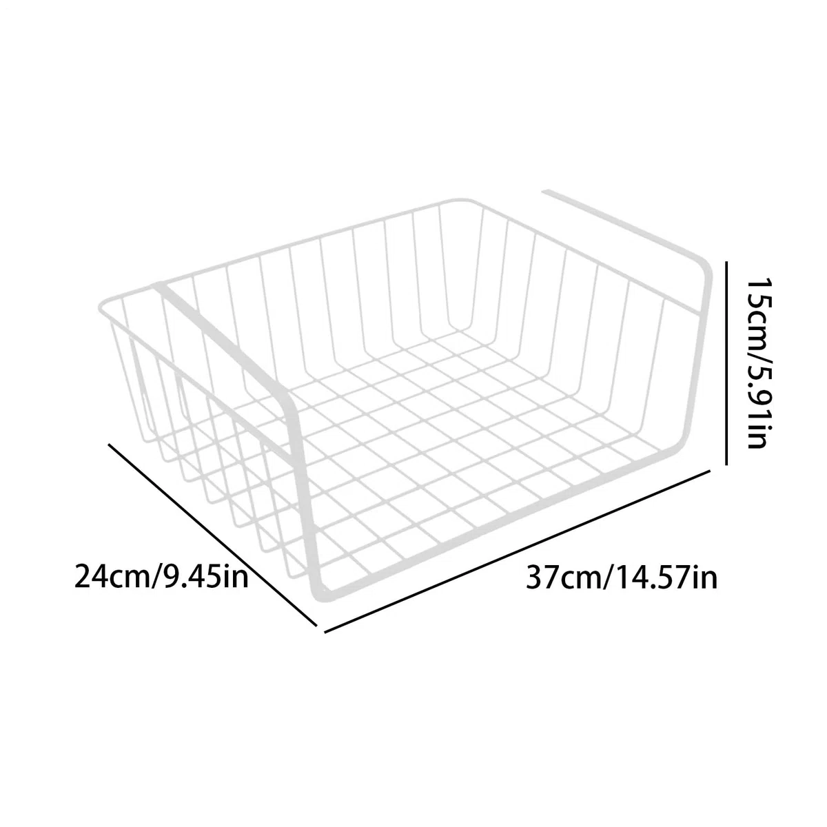 Cesta colgante para estantería, armario de 37 x 24 x 15 cm, cesta de almacenamiento, cesta colgante de metal, 2 unidades