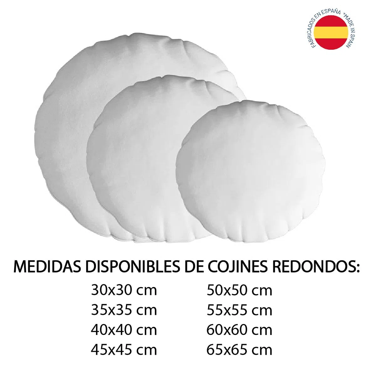 Relleno de cojín Redondo, Varias Medidas. Relleno de Microfibra. Gran Densidad y Volumen para Cojines de sofá o Cama. Suaves e indeformables. (2, 40x40 Redondo)