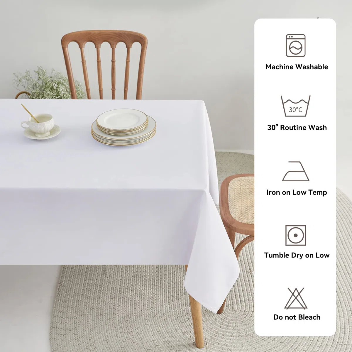 Romanstile Mantel Rectangular 140x240 cm Blanco,Mantel Antimanchas poliéster Elegantes Repelente a Salpicaduras, para Bodas y Celebraciones al Aire Libre Cocina, Comedor, Fiesta, Boda Cena Familiar