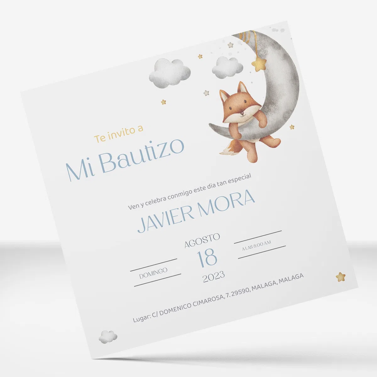Invitaciones Personalizadas y Recordatorios Bautizo Niño y Niña de 15x15cm | Personaliza Nombre, Fecha y Texto | Tarjeta para Invitados - Elige entre 4 Modelos (Modelo 3)