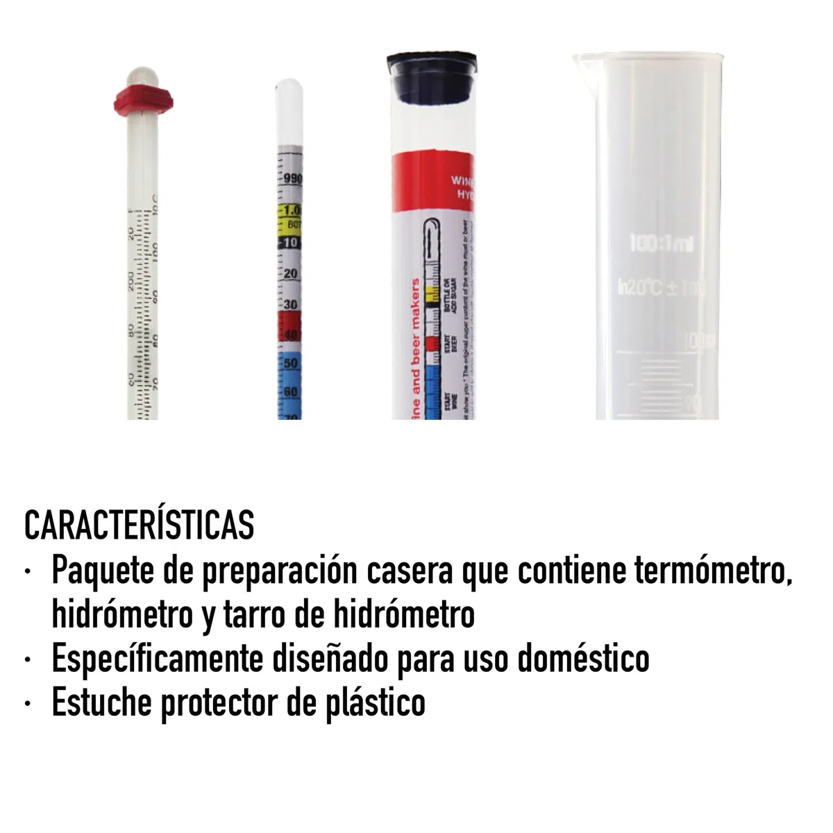 Hidrómetro para elaboración de cerveza casera, termómetro y probeta de 100 ml - Equipo para elaboración de cerveza y vino