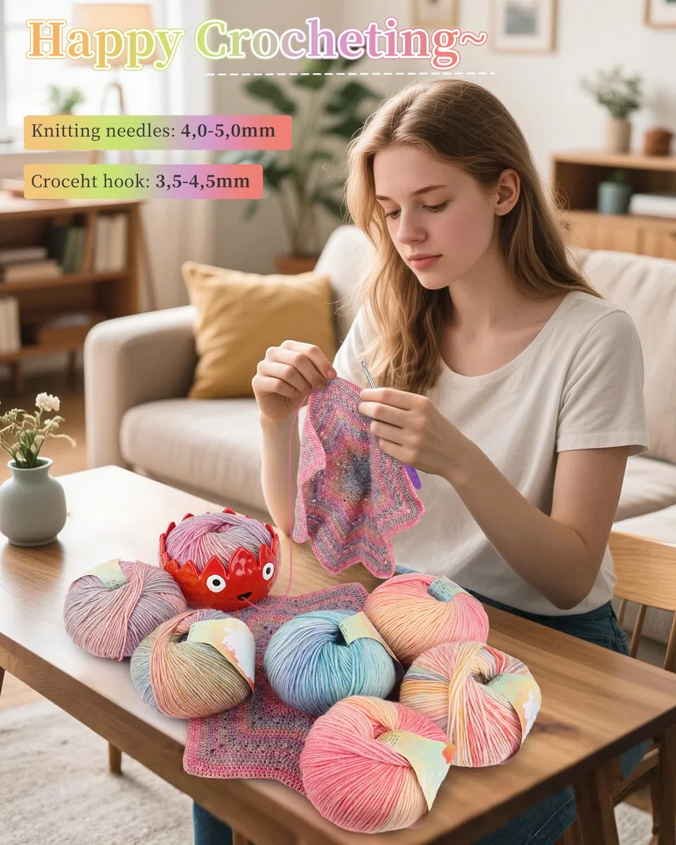 Coopay Ovillo de lana degradado, 200 g (2 x 100 g) para ganchillo, hilo de ganchillo degradado multicolor, bonito hilo de ganchillo muy suave, lana para tejer elegantes jerseys - 109 Temporada Flores