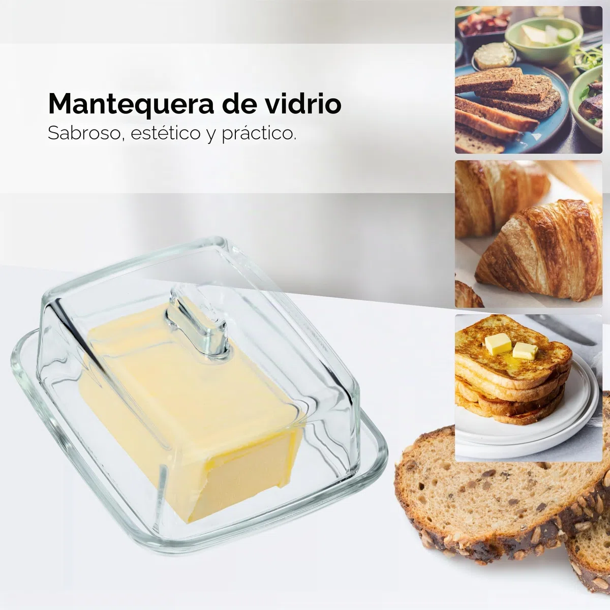 KADAX Mantequera rectangular de cristal con tapa y asa, recipiente para mantequilla apto para lavavajillas (transparente)