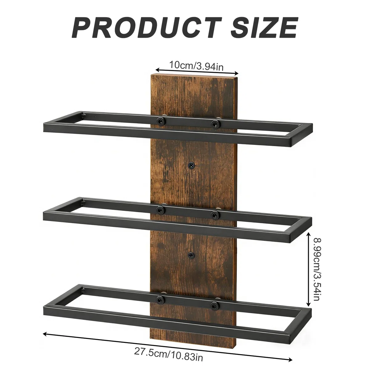 Botellero de pared para 3 botellas de vino, soporte para botellas con 3 niveles, estantería de metal para botellas de vino, para cocina, bar, comedor, bodega (negro)