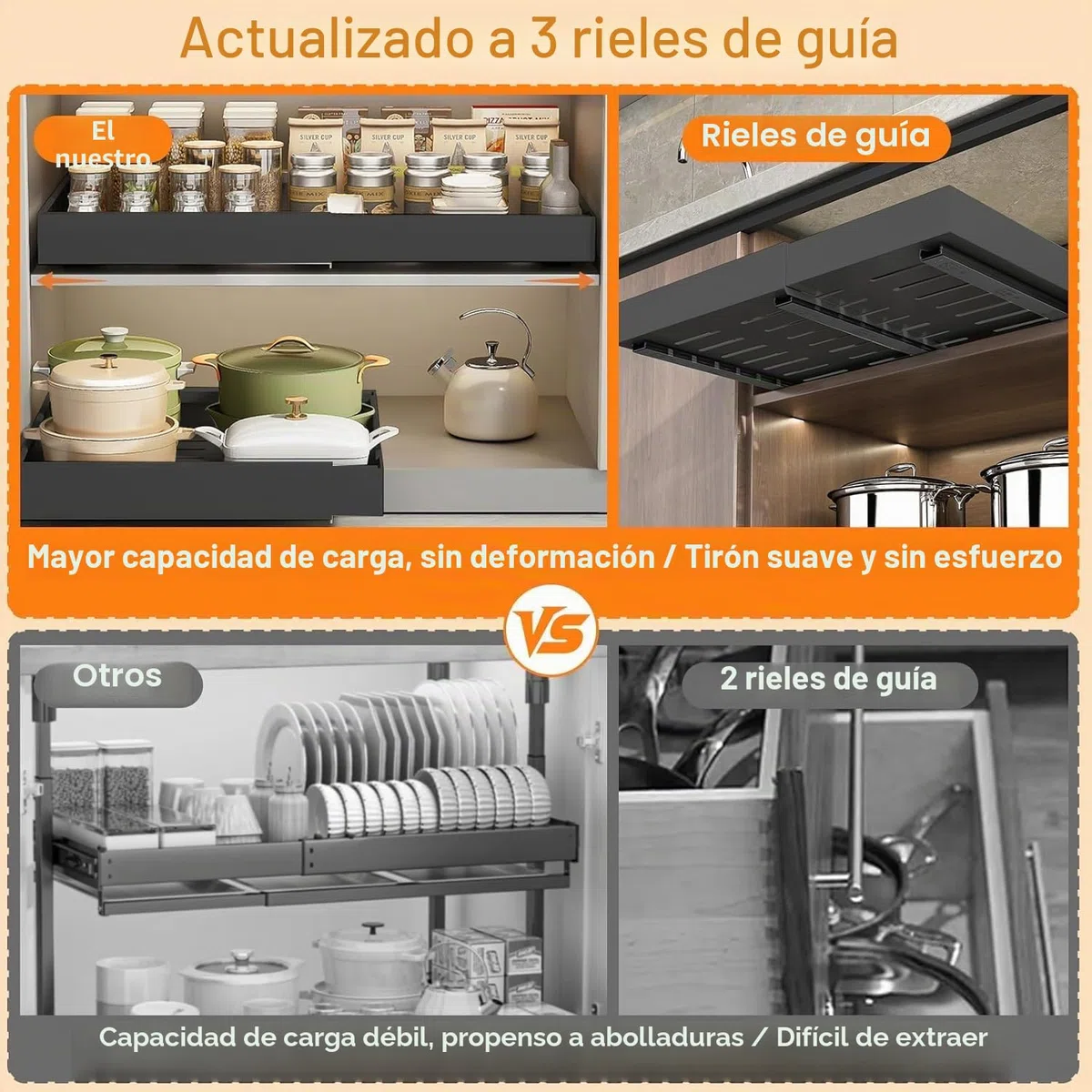 Cajones Extraibles Para Cocina,Bandeja Armario Telescópico Adhesivos,Cajones Deslizantes Para Cocina,Ancho Ajustable De 32 a 53 Cm Con Riel Autoadhesivo Silencioso,No Requiere Taladrar Ni Clavar